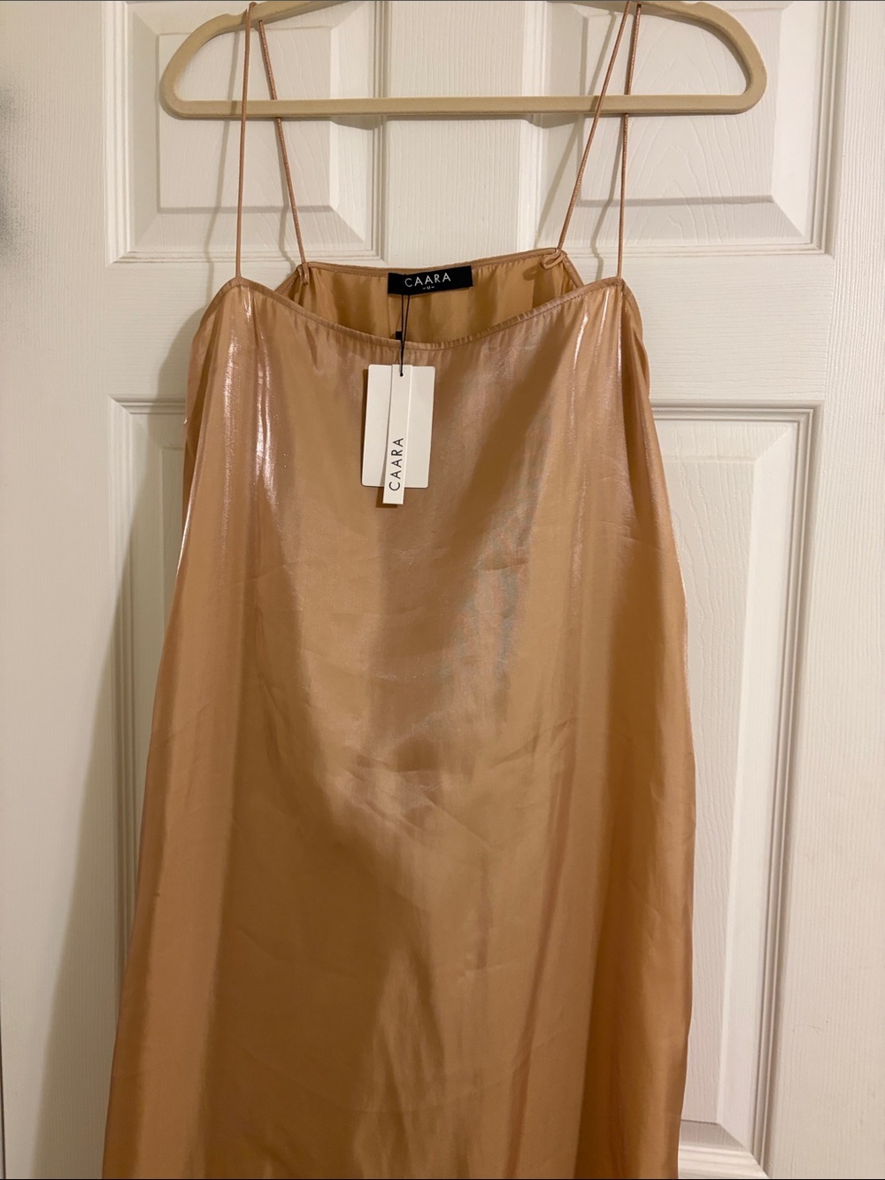 CAARA Slip Dress in Warm Beige light rose metallic tint NEW medium size - Picture 4 of 13